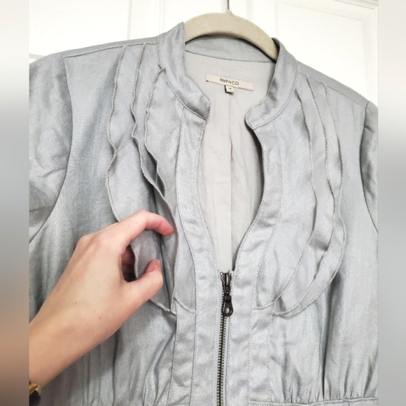 RW&CO ramie & cotton jacket blazer short skirt suit gray Small S natural fabric - Picture 3 of 16